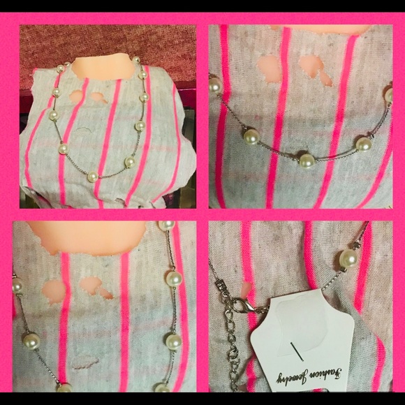 ❤️Very nice Fashion Pearl Necklace Silver Color Statement - Picture 2 of 3